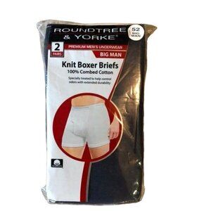 Roundtree Yorke Boxer Briefs 2-Pack Size 52 Big Man Blue Navy Cotton NEW